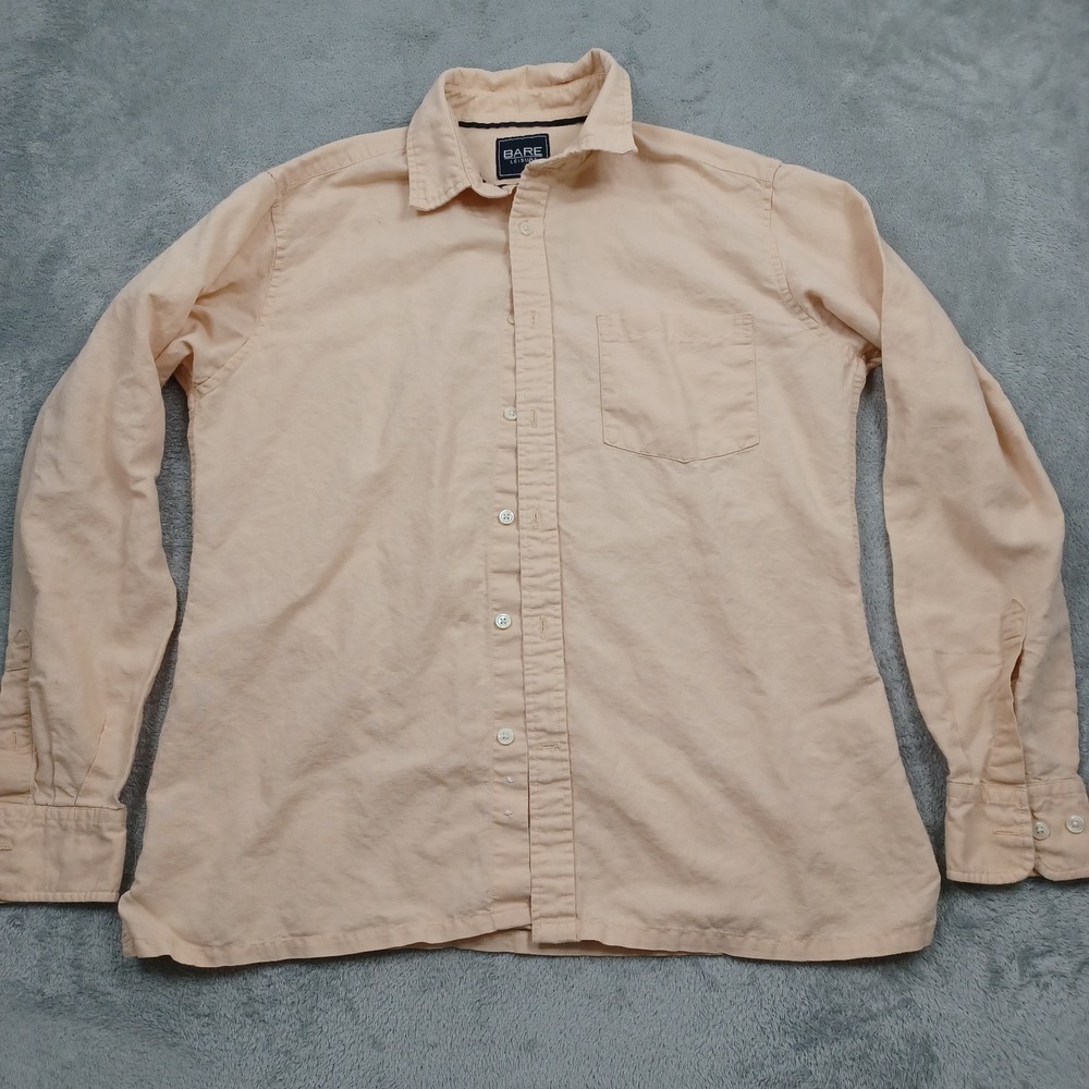 Bare Leisure Shirt Mens Medium Brown Linen Blend Button Up Preppy